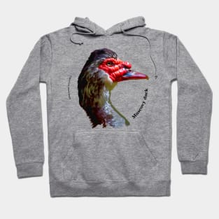 Muscovy duck head pin black text Hoodie